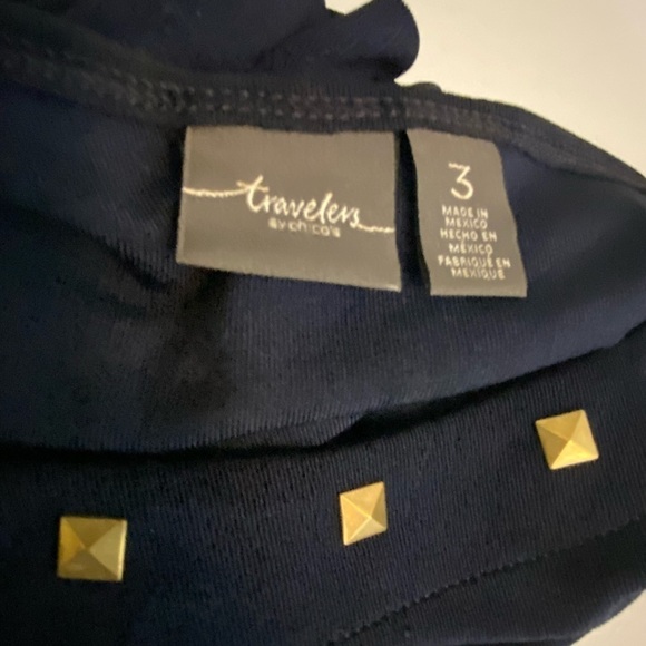 Chico’s Travelers Midnight Blue Top Studs Slinky Scoop Neck Size 2 Medium 12 - Picture 4 of 10
